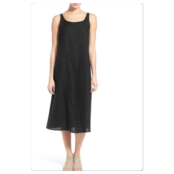 eileen fisher black midi dress